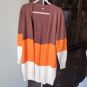 Chic Color Block Cardigan in Brown, Orange, and Cream